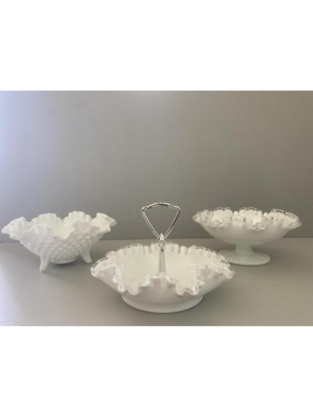 Vintage Fenton Milk Glass Collection (Candy Dish, Pedestal Bowl, Footed Bowl)